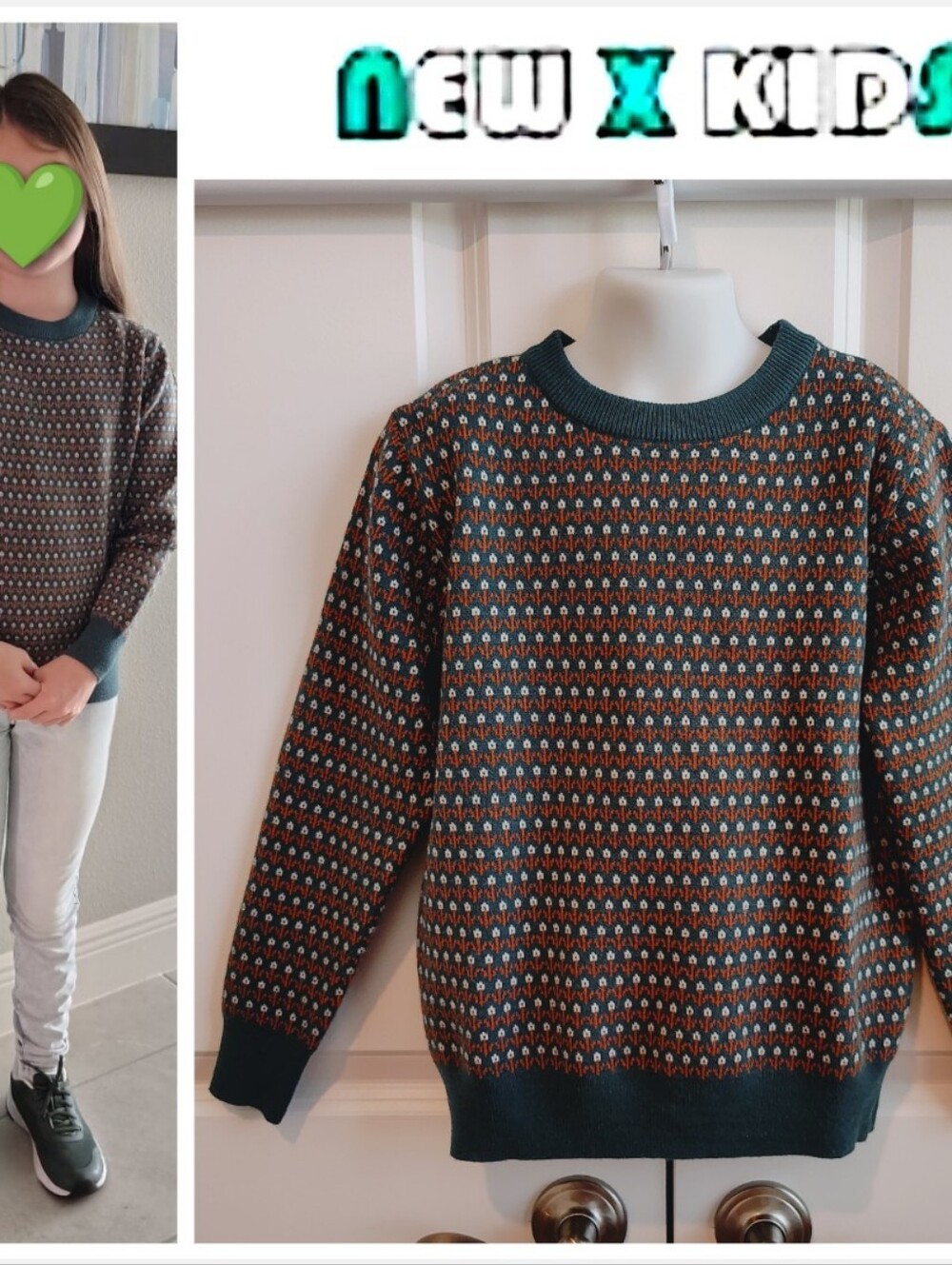 Green Ditsy Floral Knit Sweater
